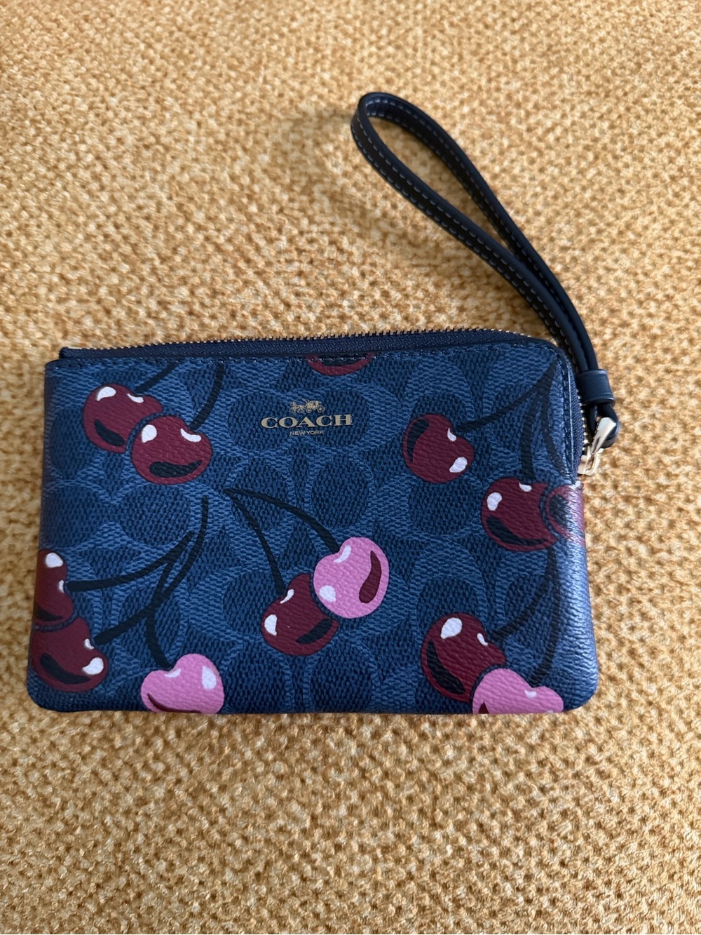 COACH Cherry Print Small Wristlet Pouch in Navy